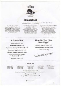 The Heath Breakfast Menu